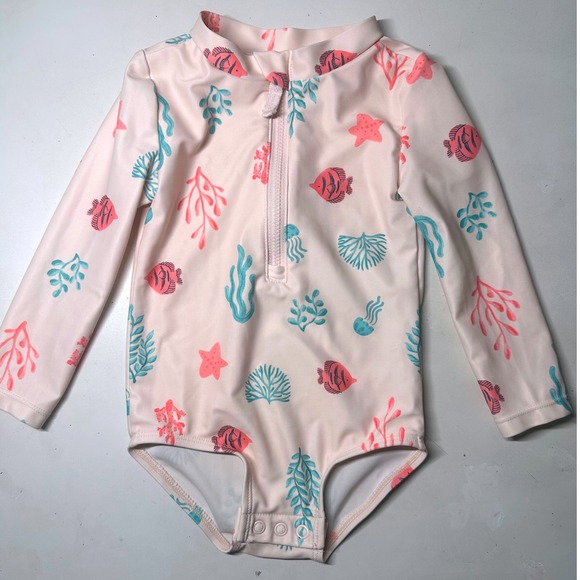 Long Sleeve Rash Guard Swimsuit 12 Months UPF 50+ Sun‎ Protection One Piece - Picture 1 of 4